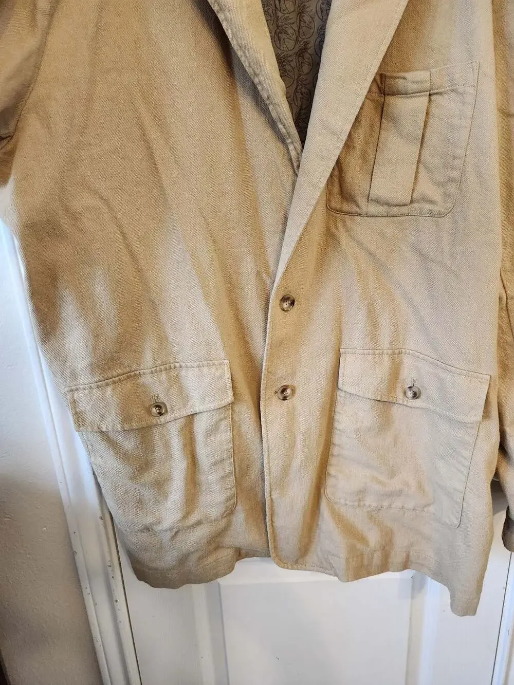 Big and tall linen blend Tan Cotton Safari Utility Field Jacket